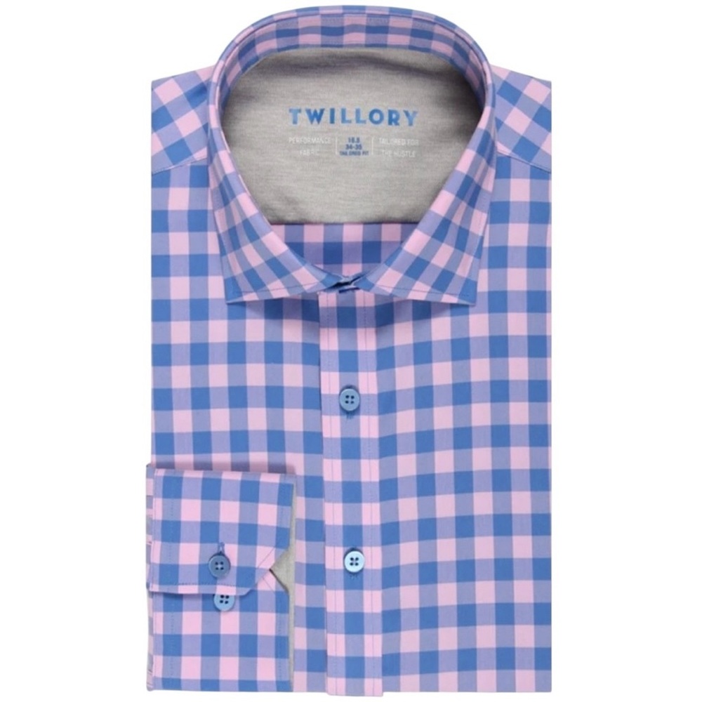 Twillory Performance‎ Leader Gingham Long Sleeve Button Down Size 16 32-33